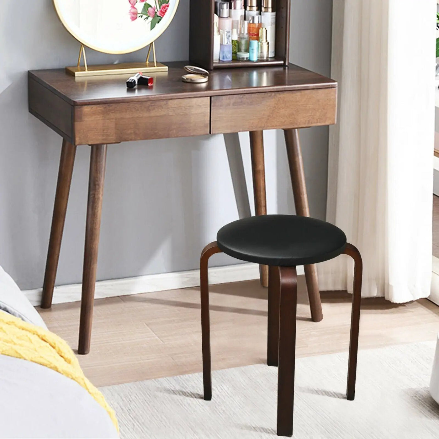 Set of 4 Bentwood Round Stool Stackable Dining Chairs with Padded Seat by DirectDeals