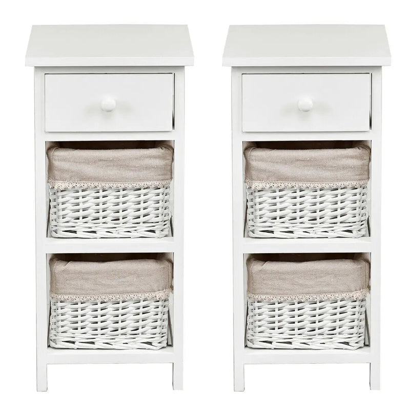 2 Pieces Bedroom Bedside End Table with Drawer Baskets-White by DirectDeals