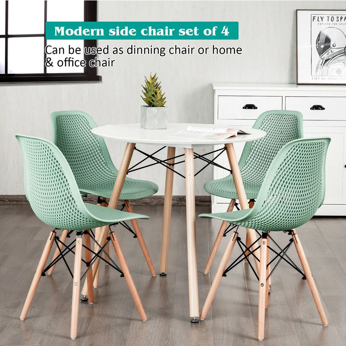 4 Pieces Modern Plastic Hollow Chair Set with Wood Leg by DirectDeals