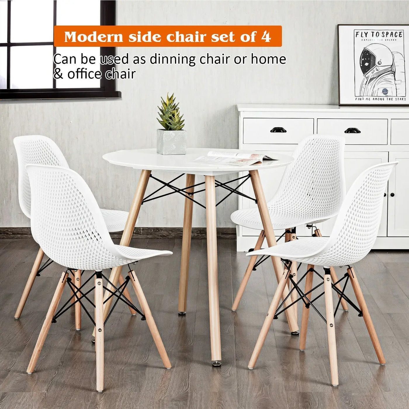 4 Pieces Modern Plastic Hollow Chair Set with Wood Leg by DirectDeals