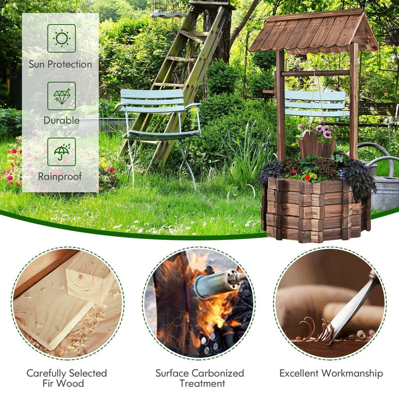 Outdoor Wooden Wishing Well Planter Bucket by DirectDeals