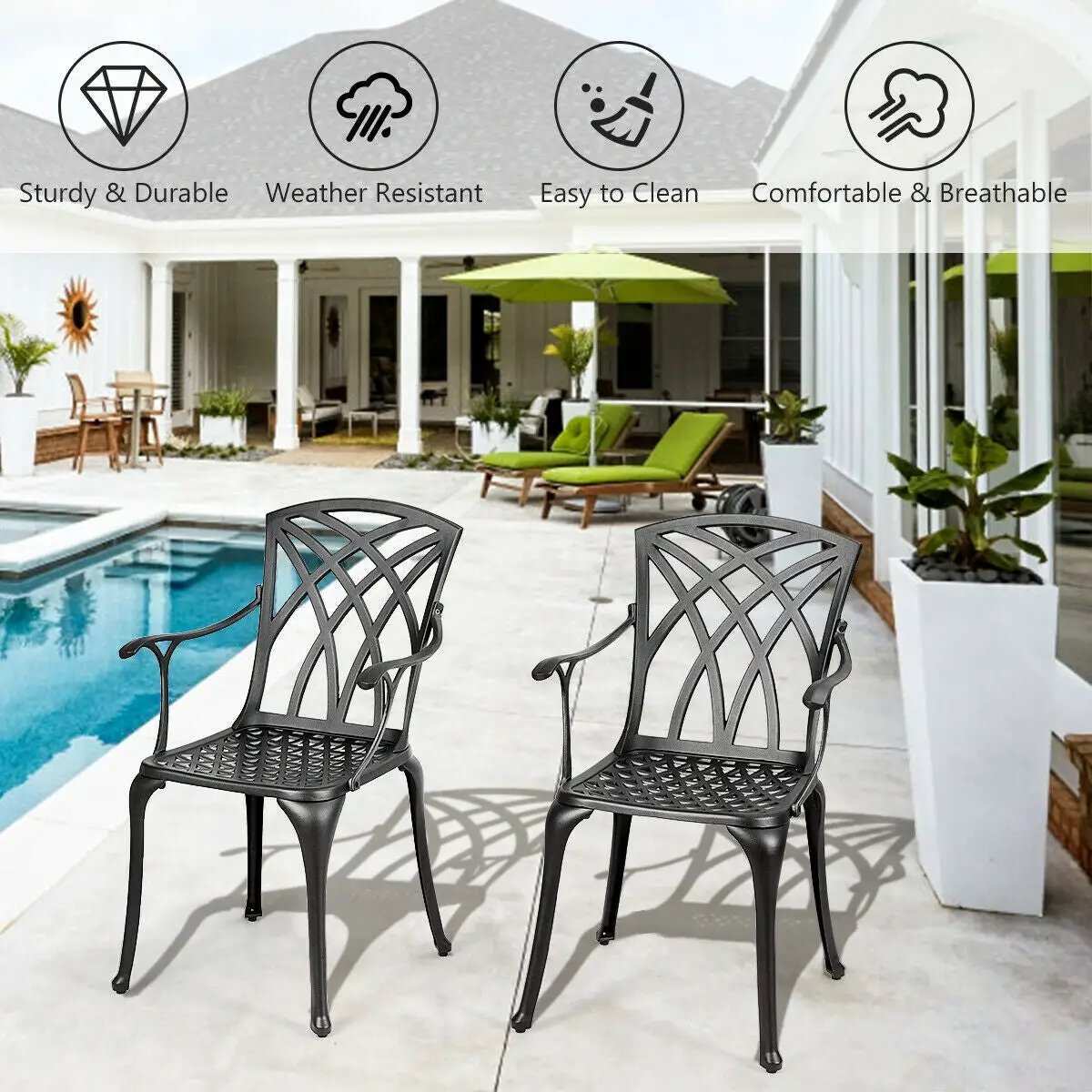 2 Pieces Durable Aluminum Dining Chairs Set with Armrests by DirectDeals