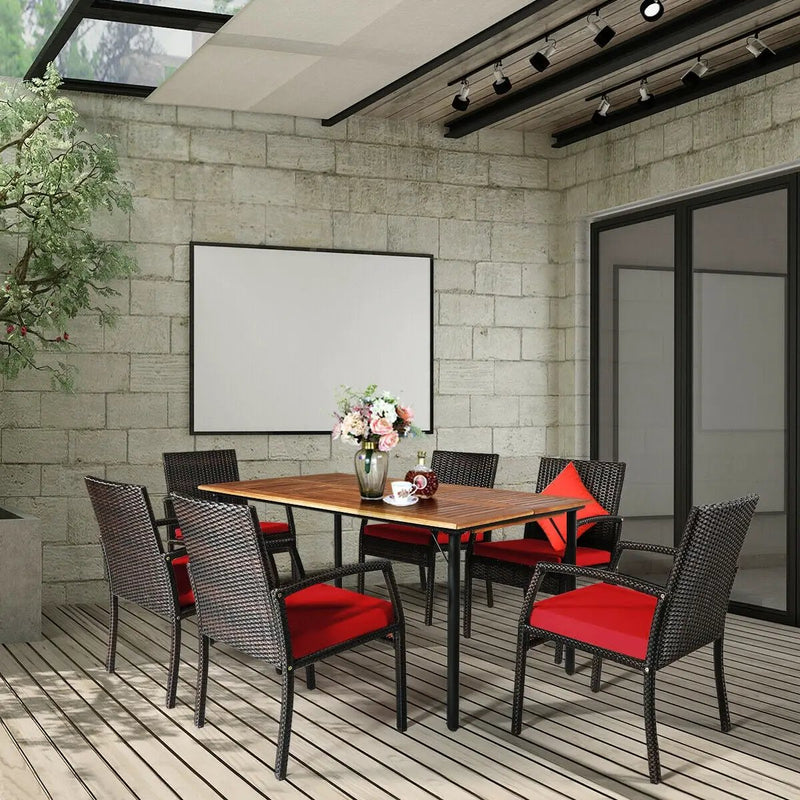 7Pcs Patio Rattan Cushioned Dining Set with Umbrella Hole by DirectDeals