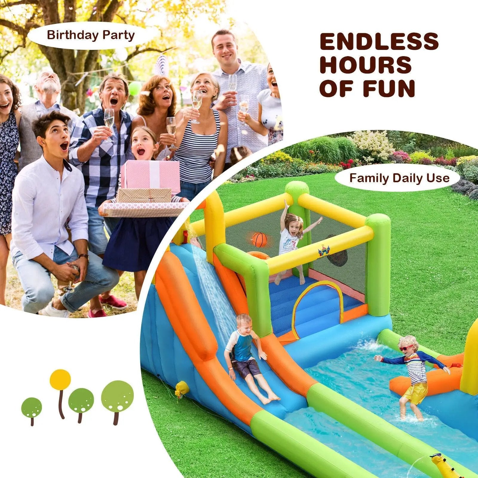 8 in 1 Inflatable Water Slide Park Bounce House Without Blower by DirectDeals
