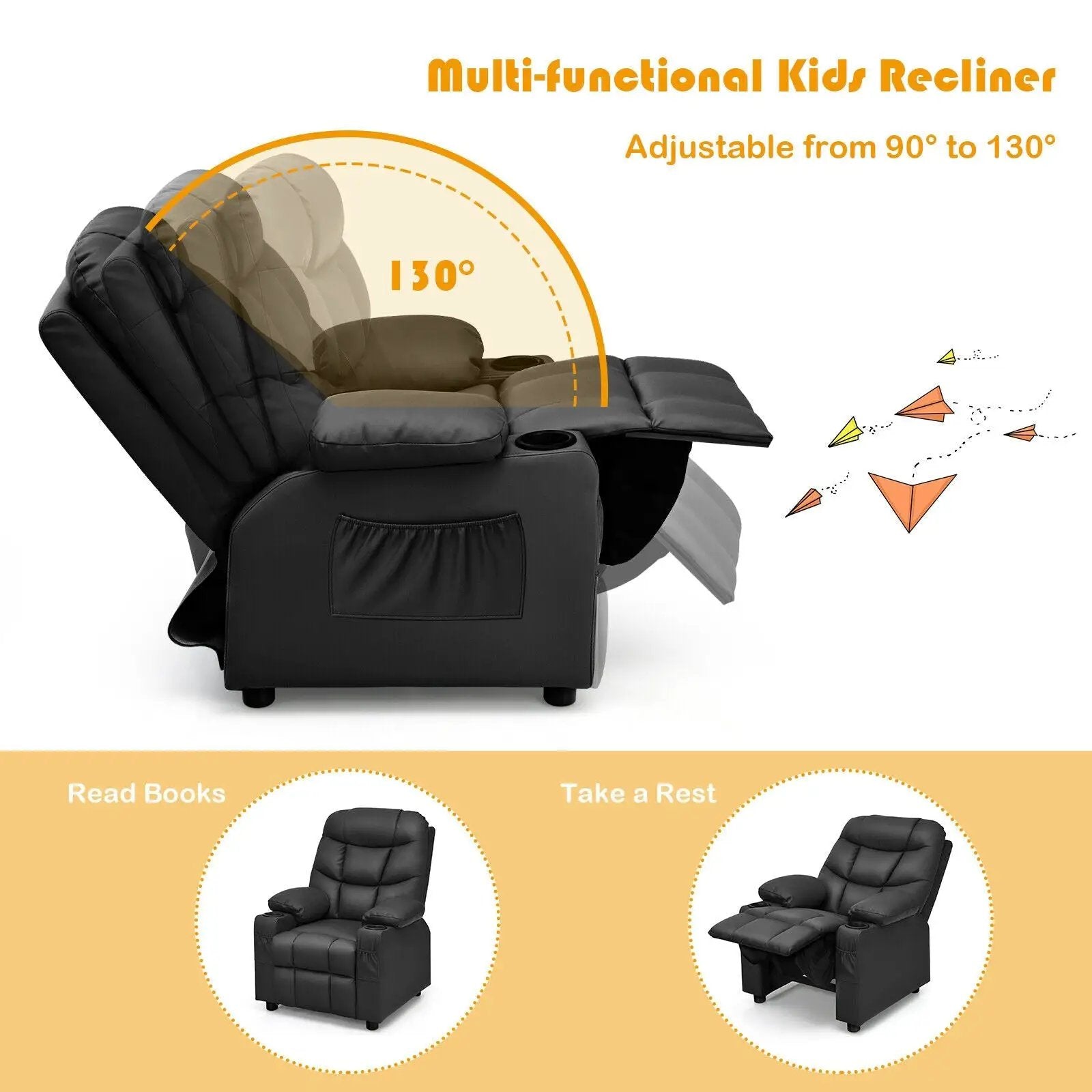 Kids Recliner Chair with Cup Holder and Footrest for Children by DirectDeals