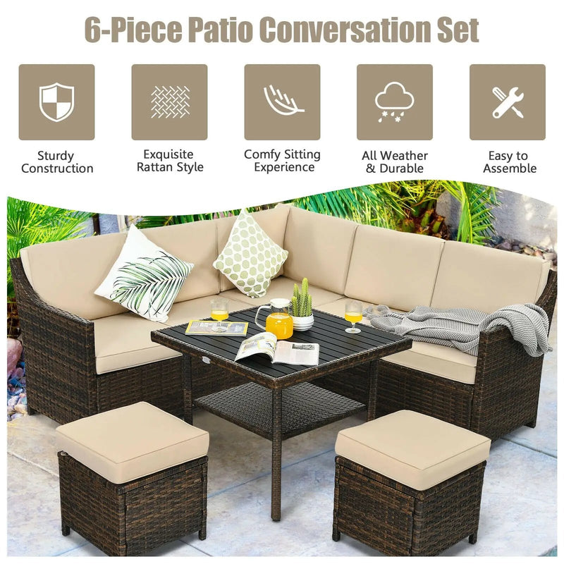 6 Pieces Patio Rattan Dining Sofa Funiture Set by DirectDeals