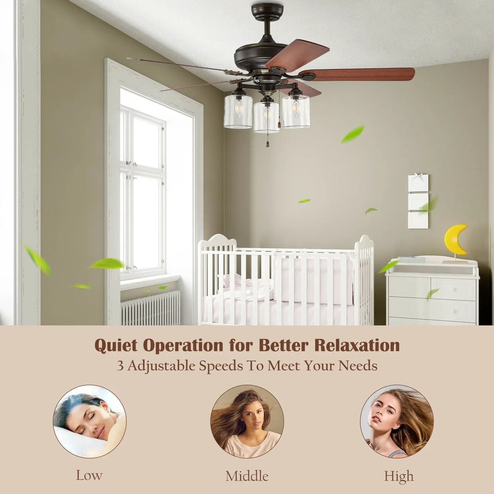 52 Inch Ceiling Fan Light with Pull Chain and 5 Bronze Finished Reversible Blades by DirectDeals