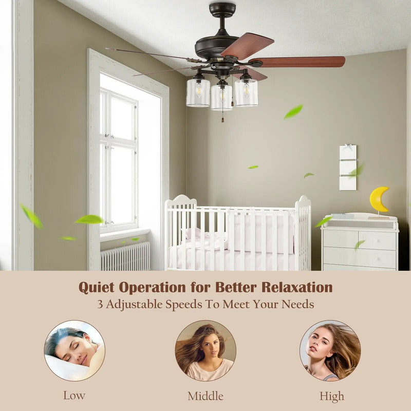 52 Inch Ceiling Fan Light with Pull Chain and 5 Bronze Finished Reversible Blades by DirectDeals