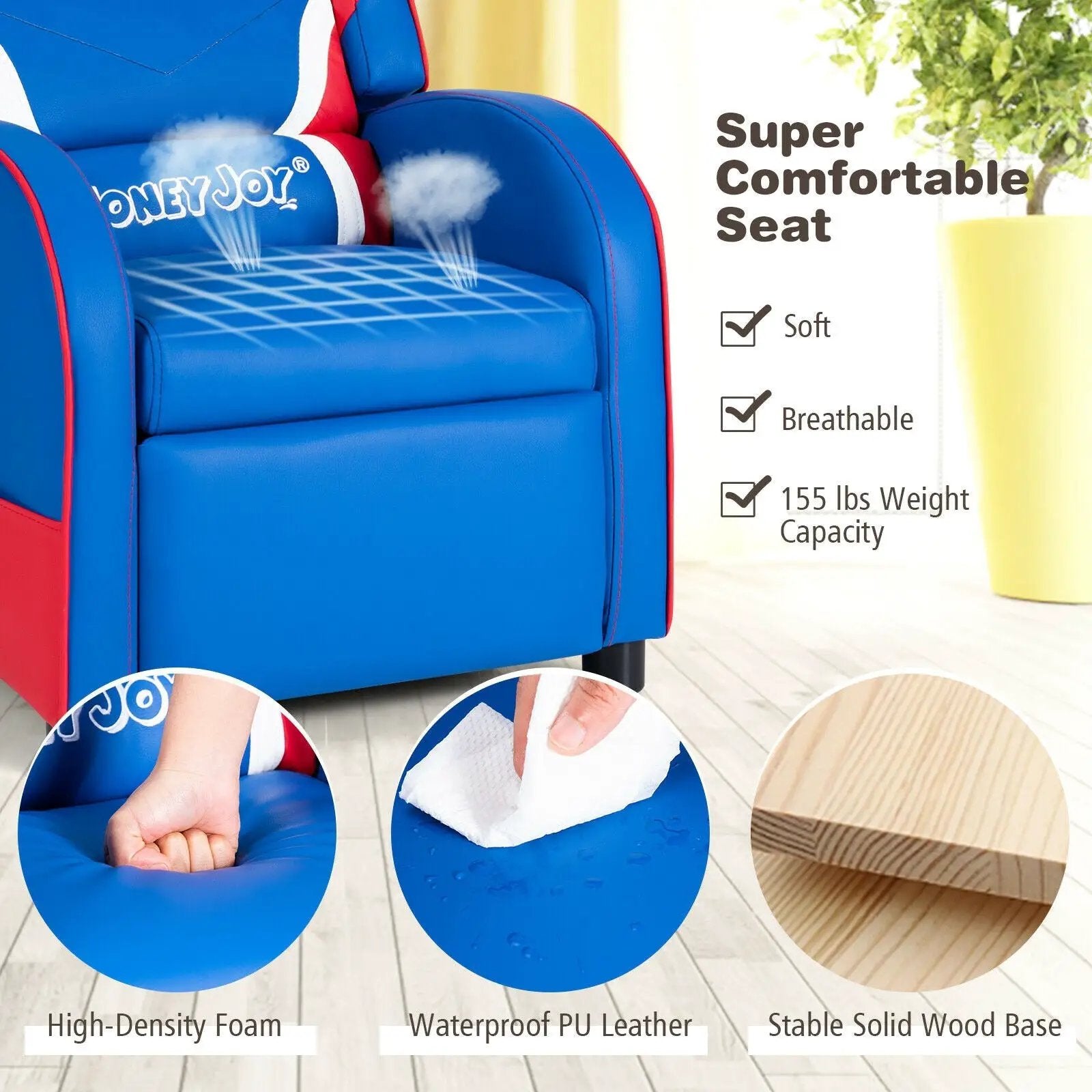 Kids Leather Recliner Chair with Side Pockets by DirectDeals