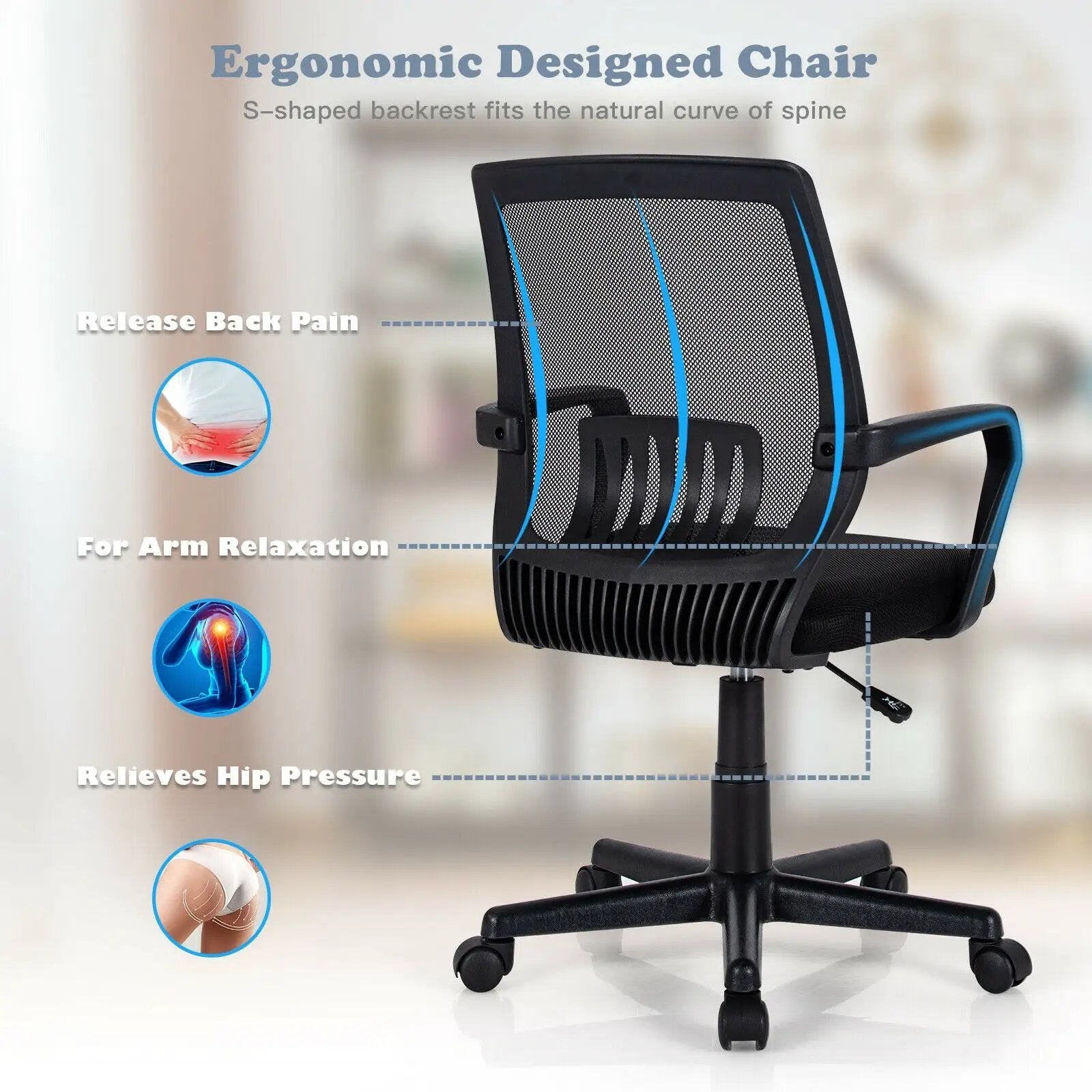 Mid-Back Mesh Height Adjustable Executive Chair with Lumbar Support by DirectDeals