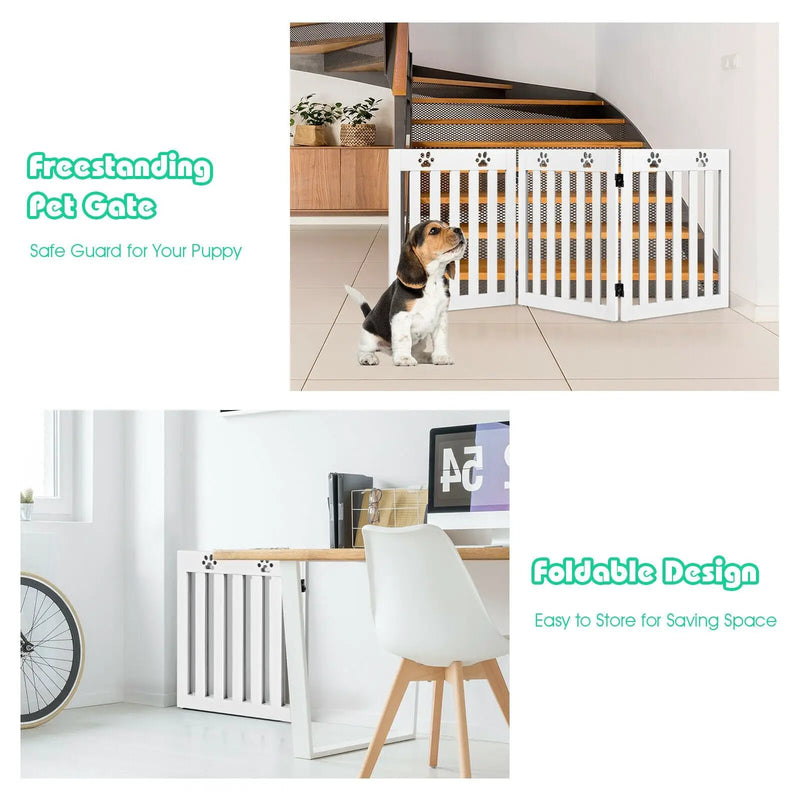 24 Inch Folding Wooden Freestanding Dog Gate with 360¬∞ Flexible Hinge for Pet by DirectDeals
