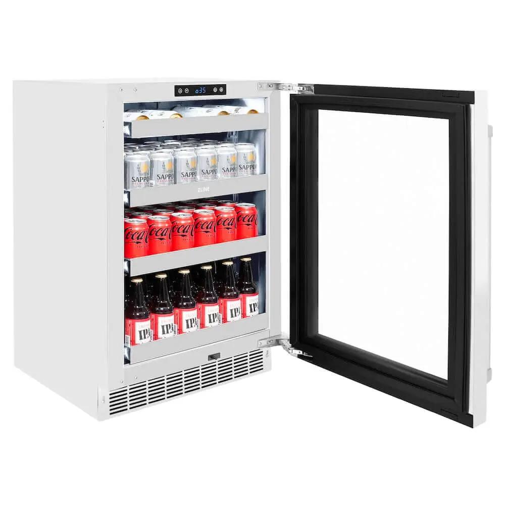 ZLINE 24" Touchstone 151 Can Beverage Fridge White Matte Glass Door RBSO-WM-24 by Farmhouse Kitchen and Bath