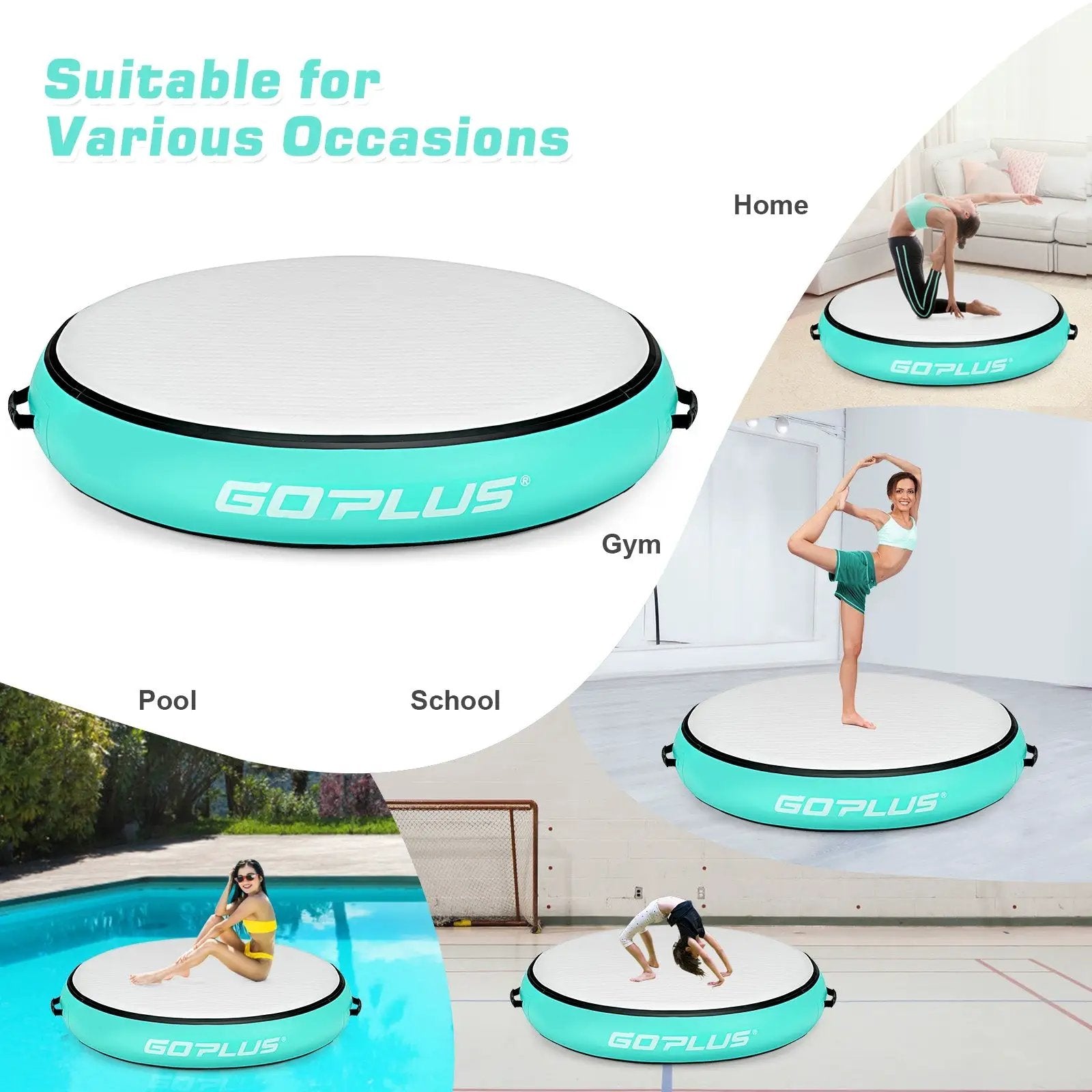 40 Inch Inflatable Round Gymnastic Mat with Electric Pump by DirectDeals