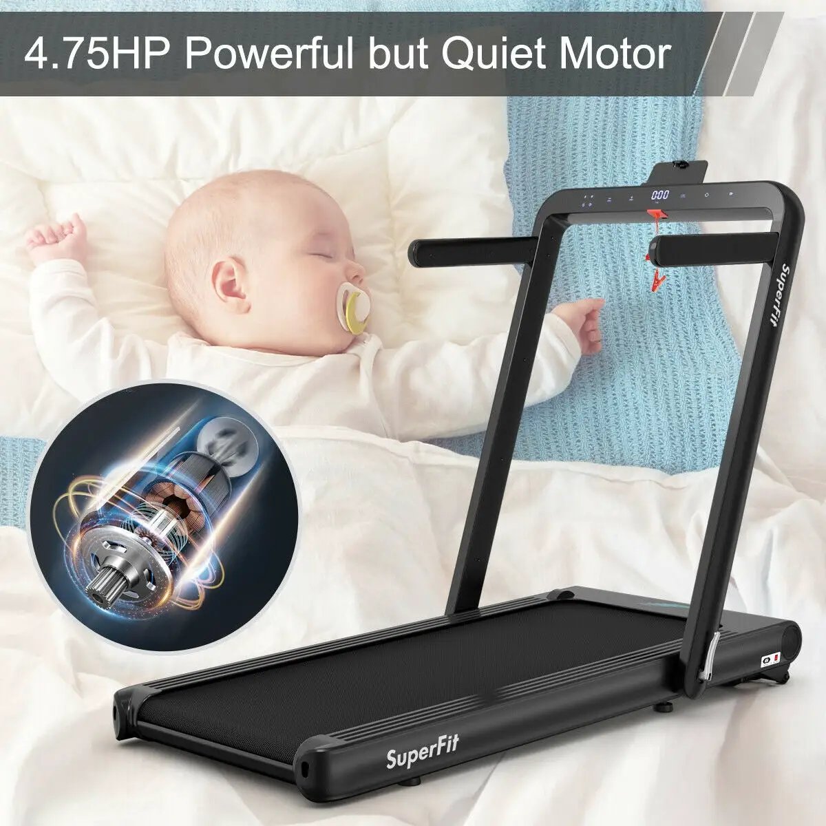 4.75HP 2 In 1 Folding Treadmill with Remote APP Control by DirectDeals
