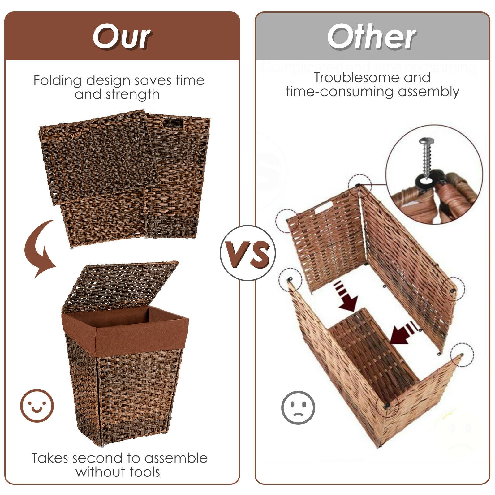 Foldable Handwoven Laundry Hamper with Removable Liner by DirectDeals