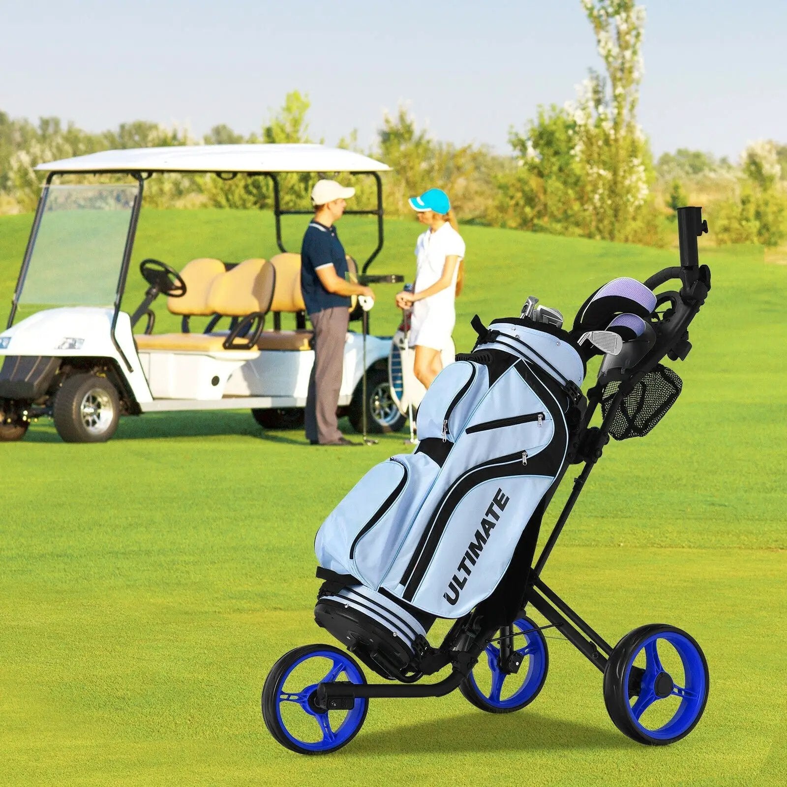 Folding 3 Wheels Golf Push Cart with Brake Scoreboard Adjustable Handle by DirectDeals