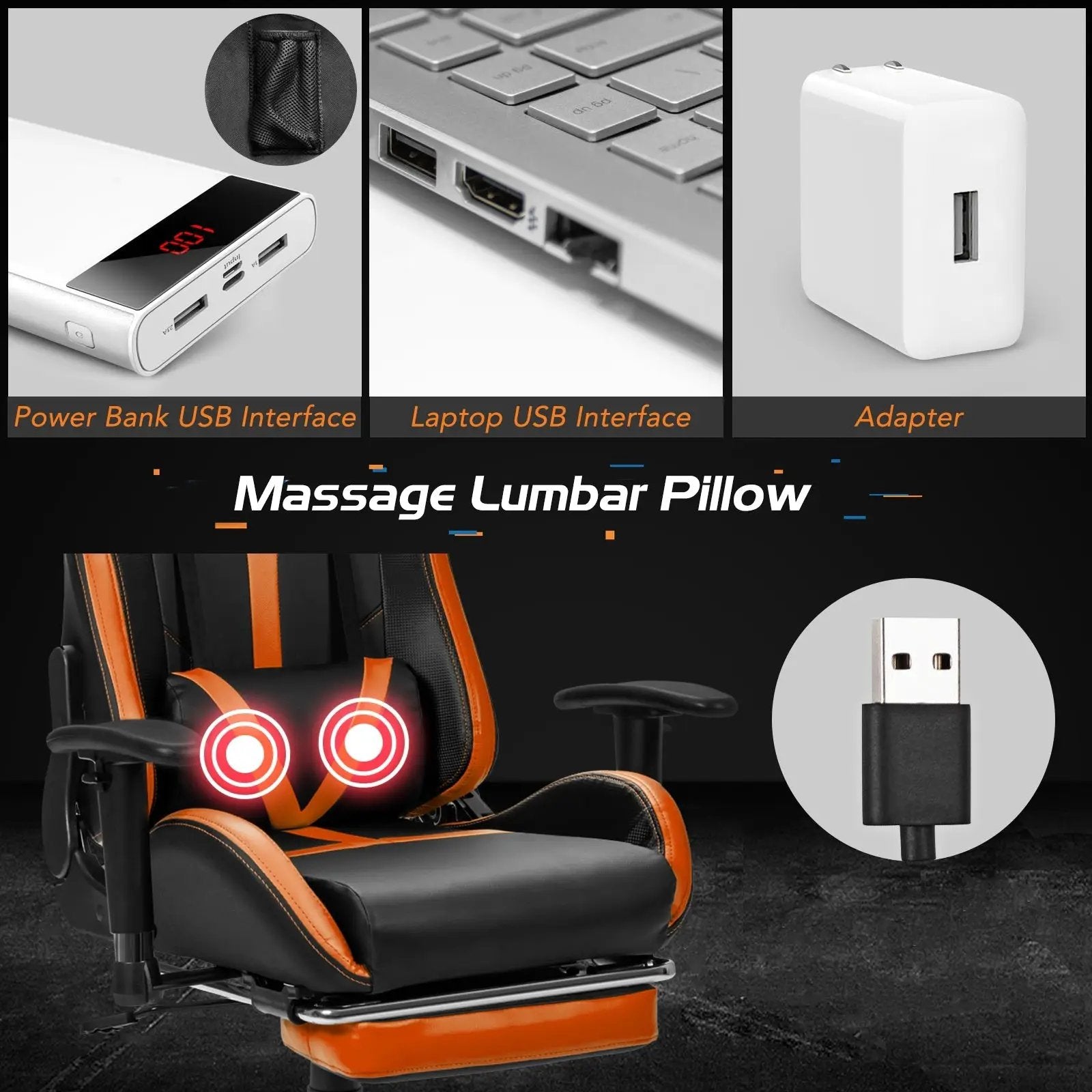 Reclining Racing Chair with Lumbar Support Footrest by DirectDeals
