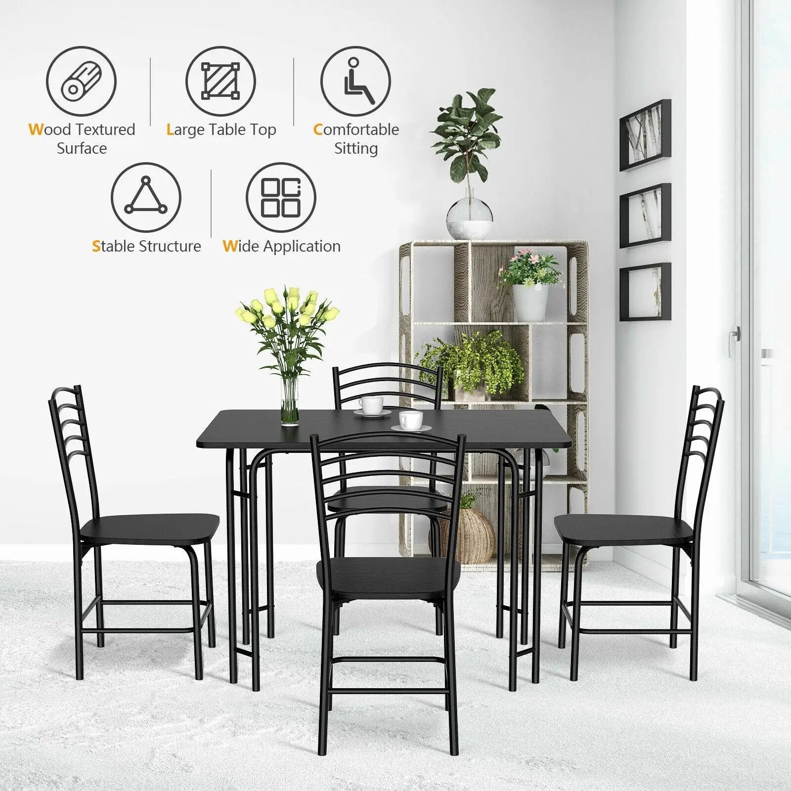 5 Pieces Wood Rectangular Dining Table Set by DirectDeals