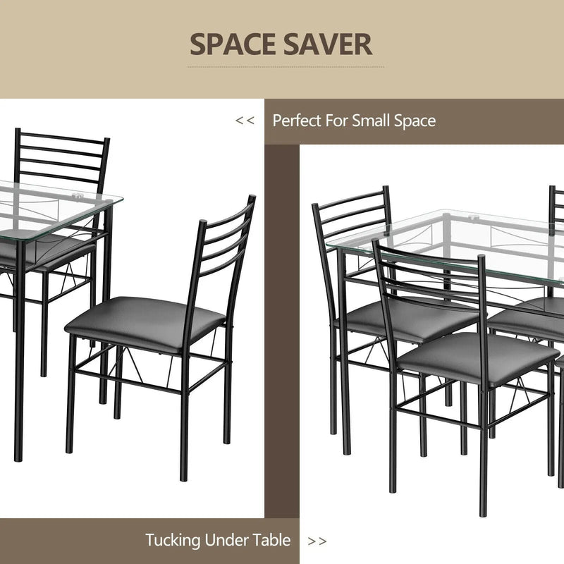 5 Pieces Dining Set with Tempered Glass Top Table and 4 Upholstered Chairs by DirectDeals