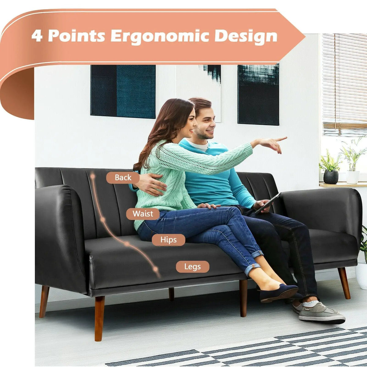 3 Seat Convertible Sofa Bed with Adjustable Backrest for Living Room by DirectDeals