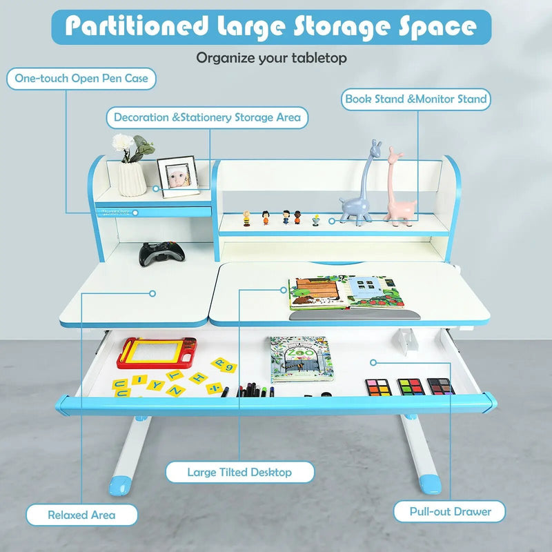 Adjustable Height Study Desk with Drawer and Tilted Desktop for School and Home by DirectDeals