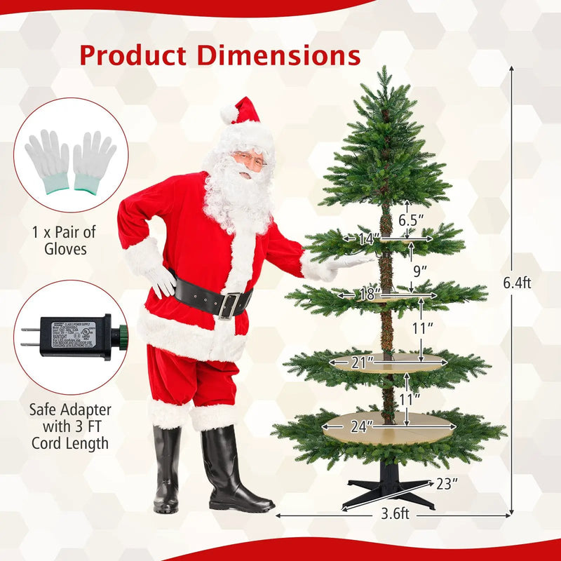 6.4 FT Rotating Christmas Tree 4-Tier Artificial Xmas Tree with 280 Branch Tips and 220 LED Lights by DirectDeals