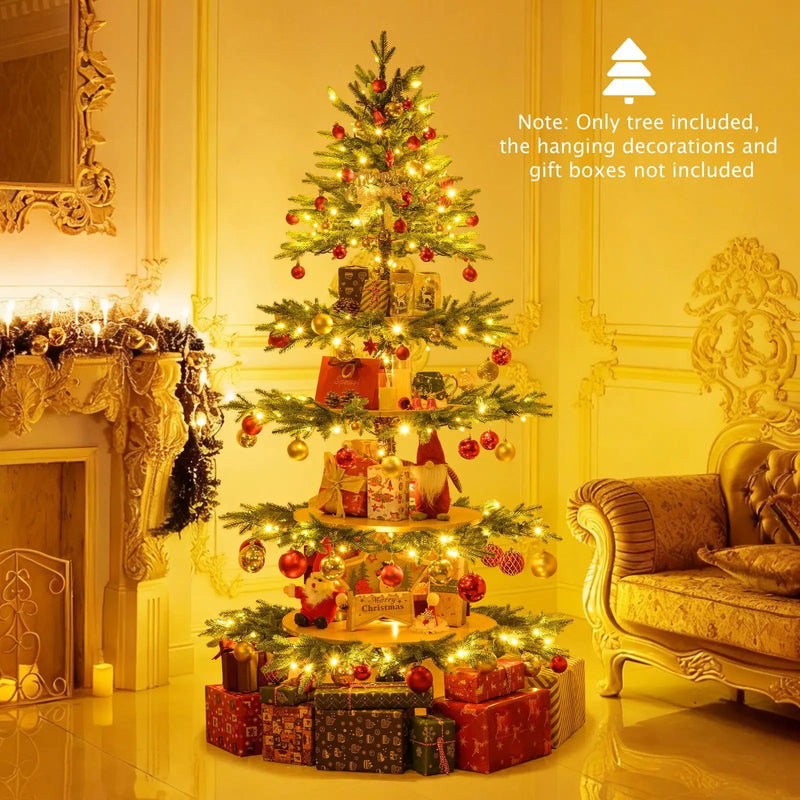 6.4 FT Rotating Christmas Tree 4-Tier Artificial Xmas Tree with 280 Branch Tips and 220 LED Lights by DirectDeals