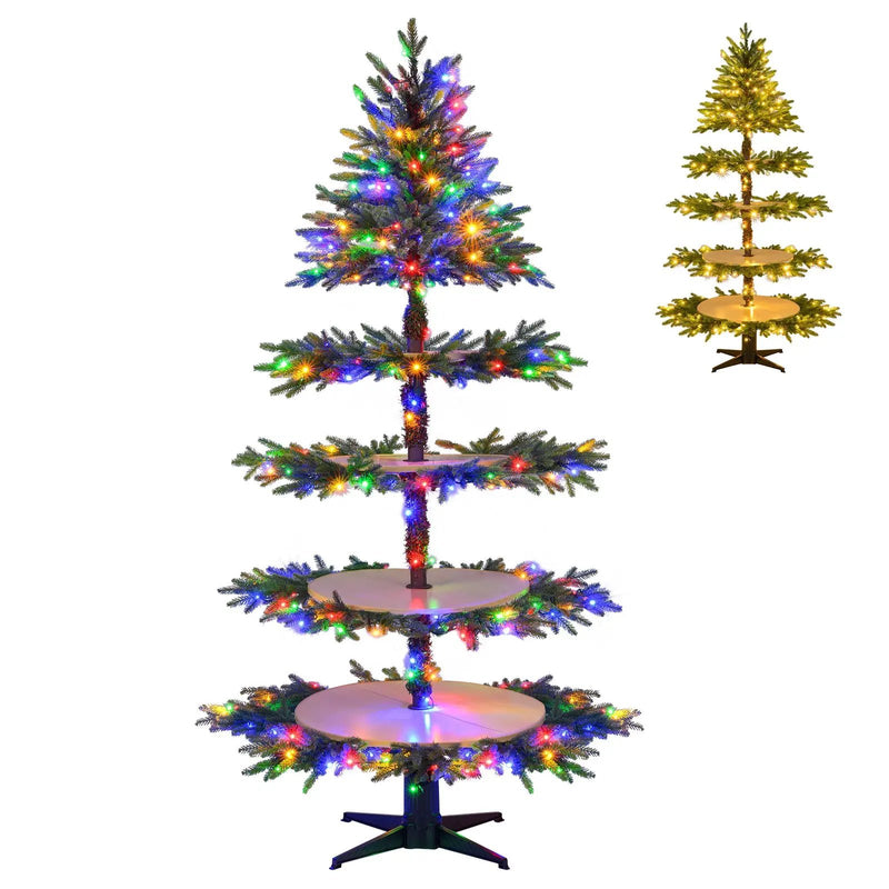 6.4 FT Rotating Christmas Tree 4-Tier Artificial Xmas Tree with 280 Branch Tips and 220 LED Lights by DirectDeals