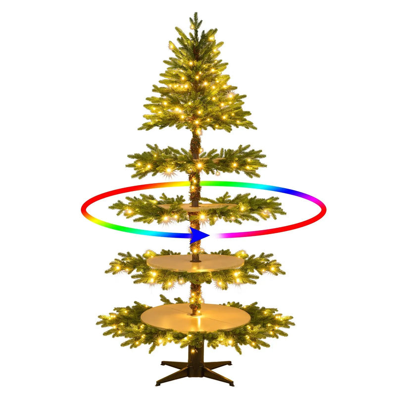 6.4 FT Rotating Christmas Tree 4-Tier Artificial Xmas Tree with 280 Branch Tips and 220 LED Lights by DirectDeals