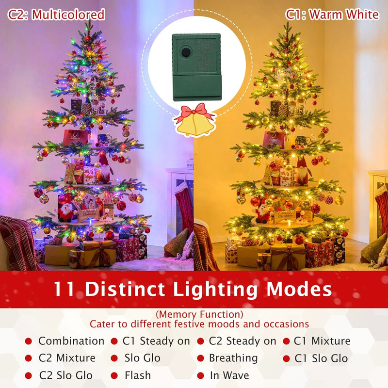 6.4 FT Rotating Christmas Tree 4-Tier Artificial Xmas Tree with 280 Branch Tips and 220 LED Lights by DirectDeals