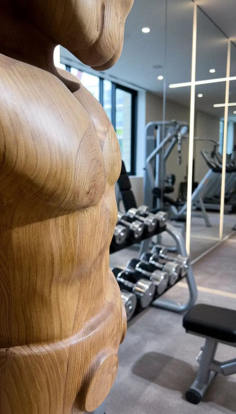 Muscular Wooden Sculpture – Gym & Fitness Art Decor by Gizz