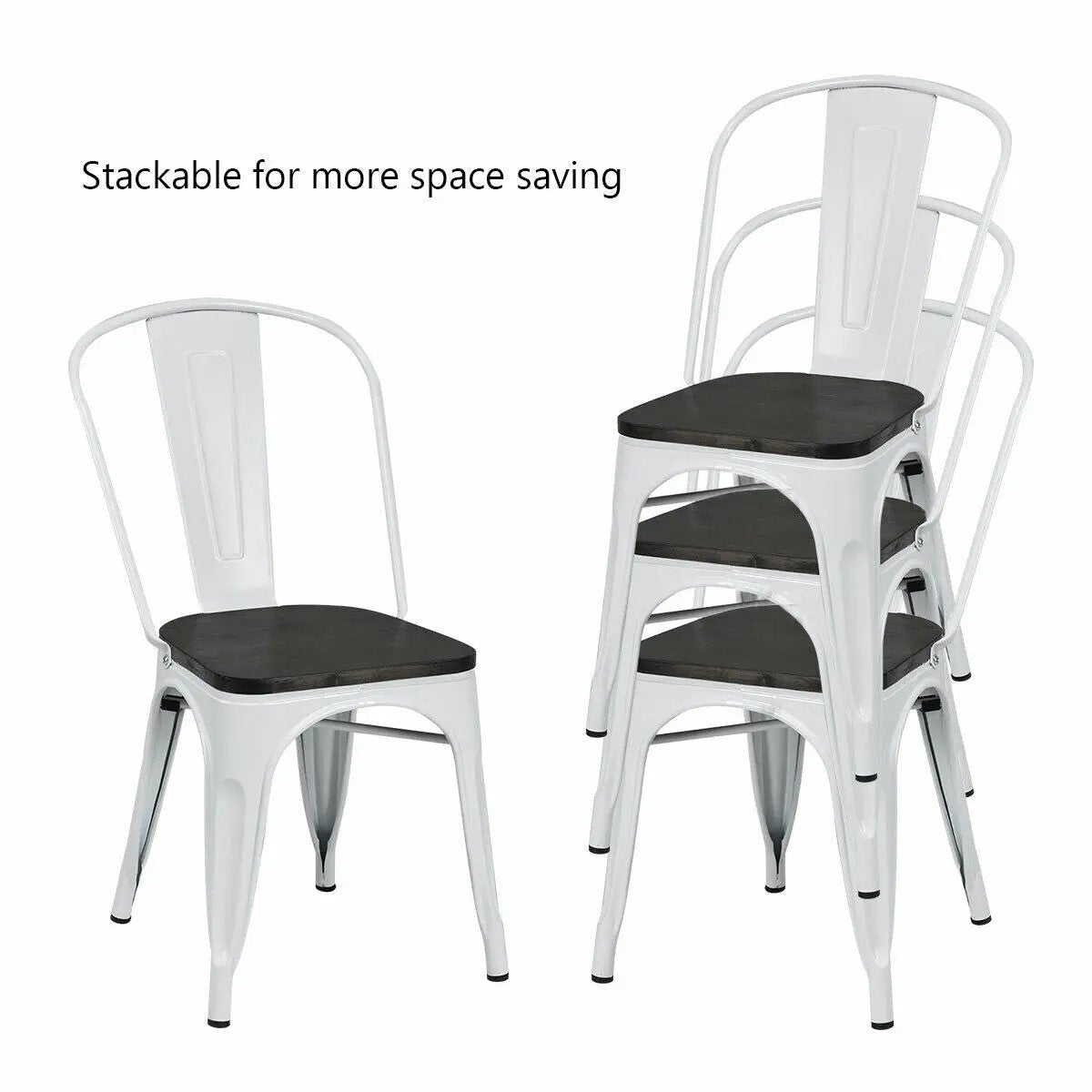 4 Pieces Tolix Style Metal Dining Side Chair Stackable Wood Seat by DirectDeals