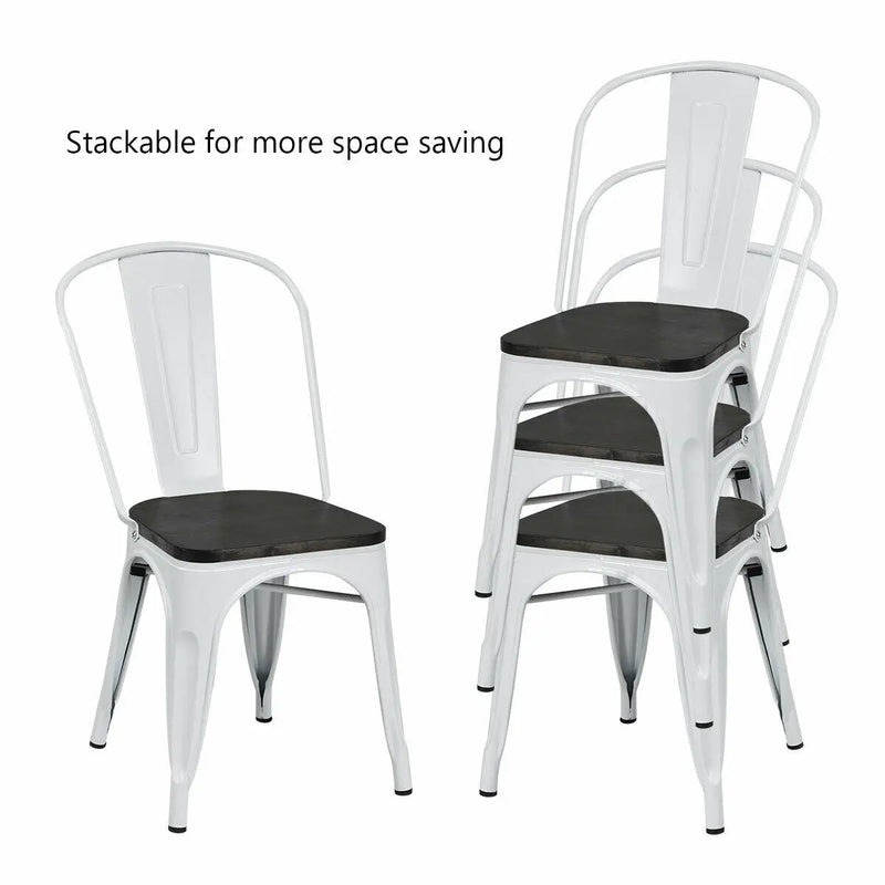 4 Pieces Tolix Style Metal Dining Side Chair Stackable Wood Seat by DirectDeals