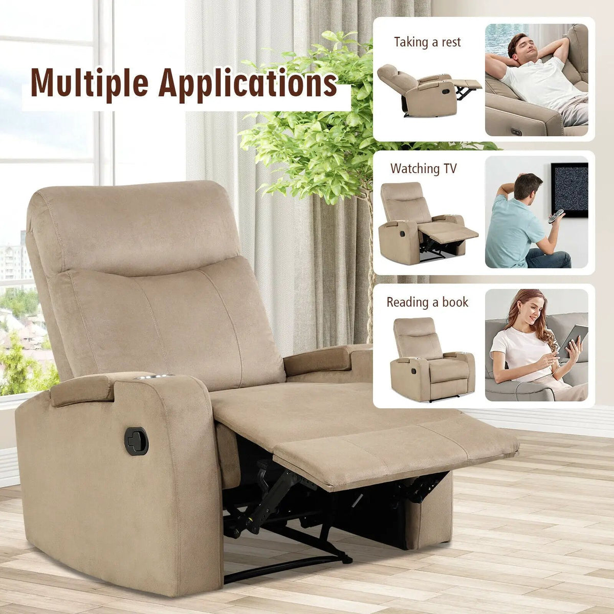 Recliner Chair Single Sofa Lounger with Arm Storage and Cup Holder for Living Room by DirectDeals