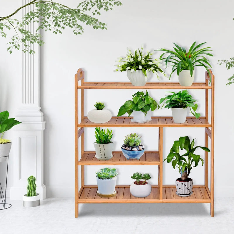 4 Tiers Multifunction Bamboo Storage Shoe Rack for Entryway Hallway by DirectDeals