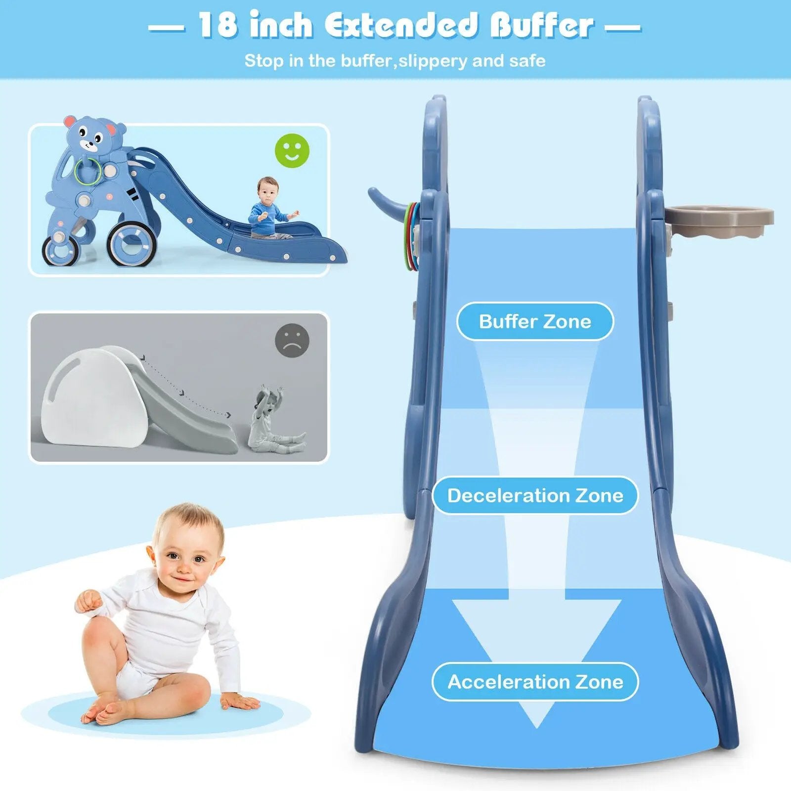 4-in-1 Foldable Baby Slide Toddler Climber Slide PlaySet with Ball by DirectDeals