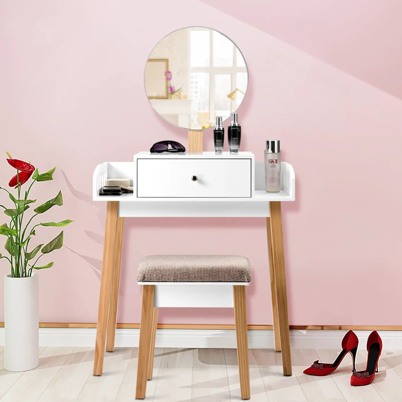 Wooden Makeup Dressing Mirror Table Set with Drawer by DirectDeals
