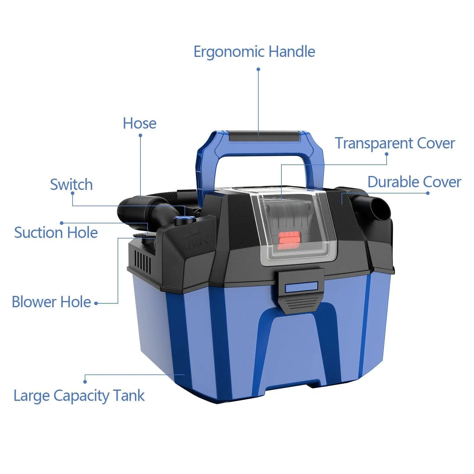 18V Wet Dry Vacuum 2.7 Gal 4 Peak HP Cordless Shop Vac 2.0 AH Battery-Blue by DirectDeals