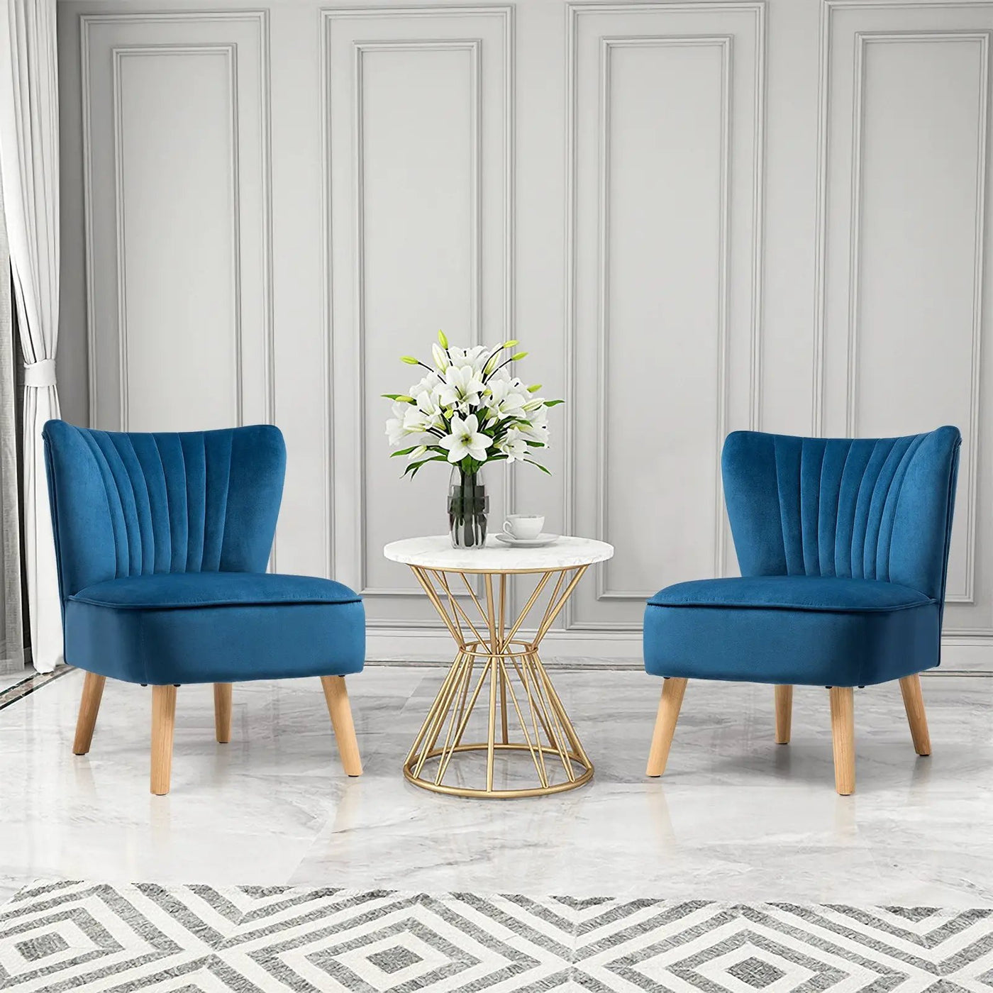 Modern Armless Velvet Accent Chair with Wood Legs by DirectDeals