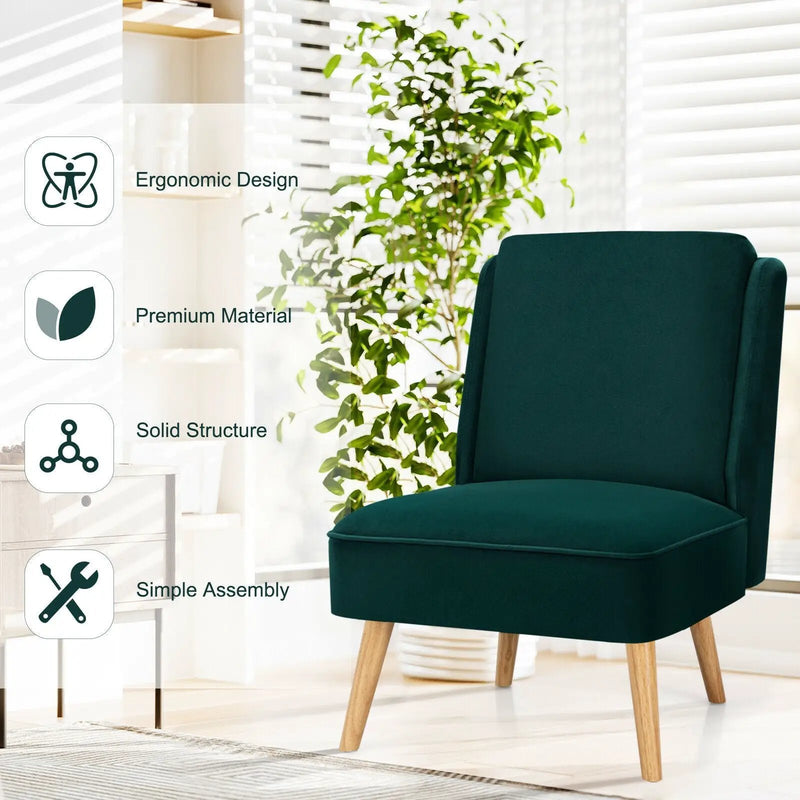Velvet Accent Armless Side Chair with Rubber Wood Legs for Bedroom by DirectDeals