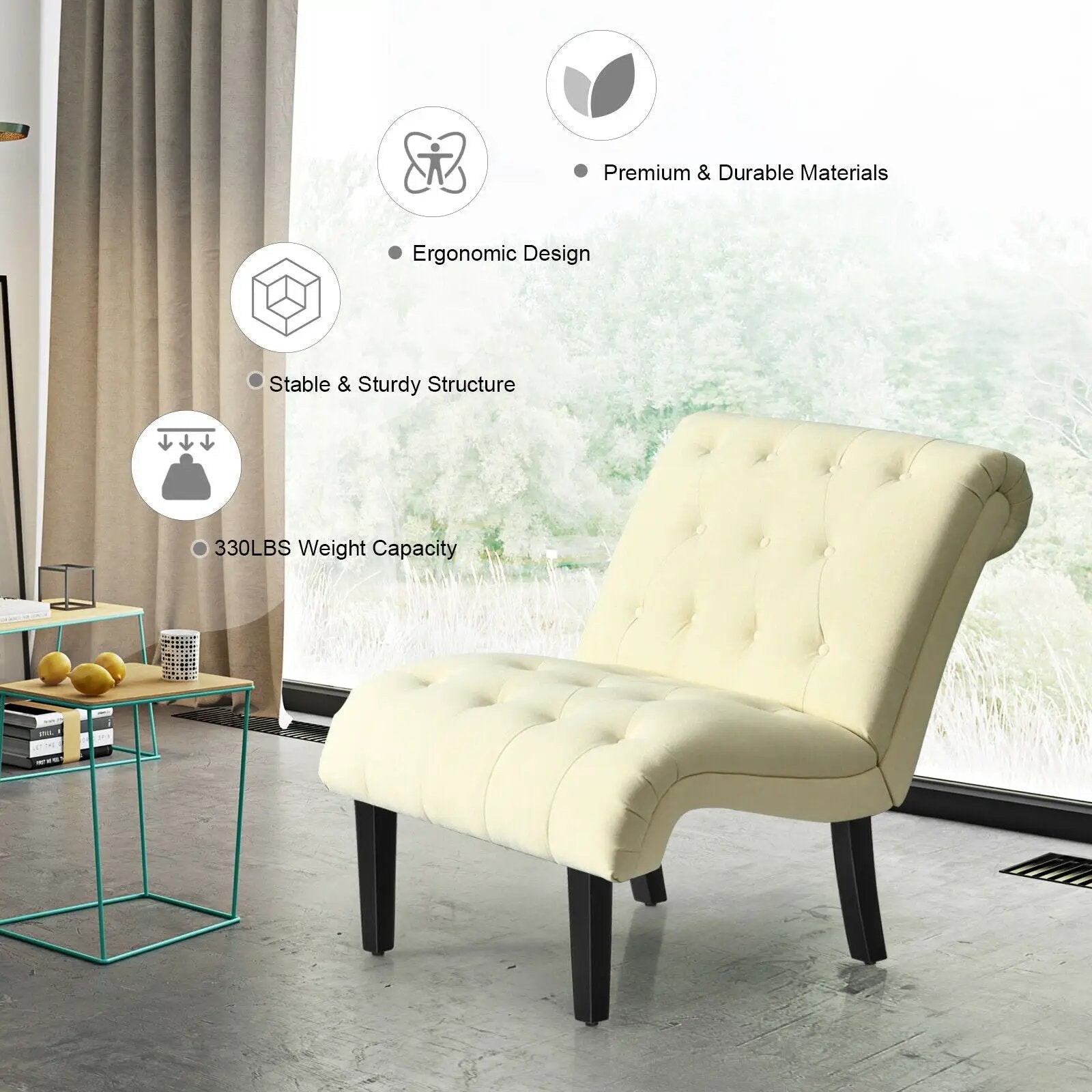Cotton Linen Fabric Armless Accent Chair with Adjustable Foot Pads by DirectDeals