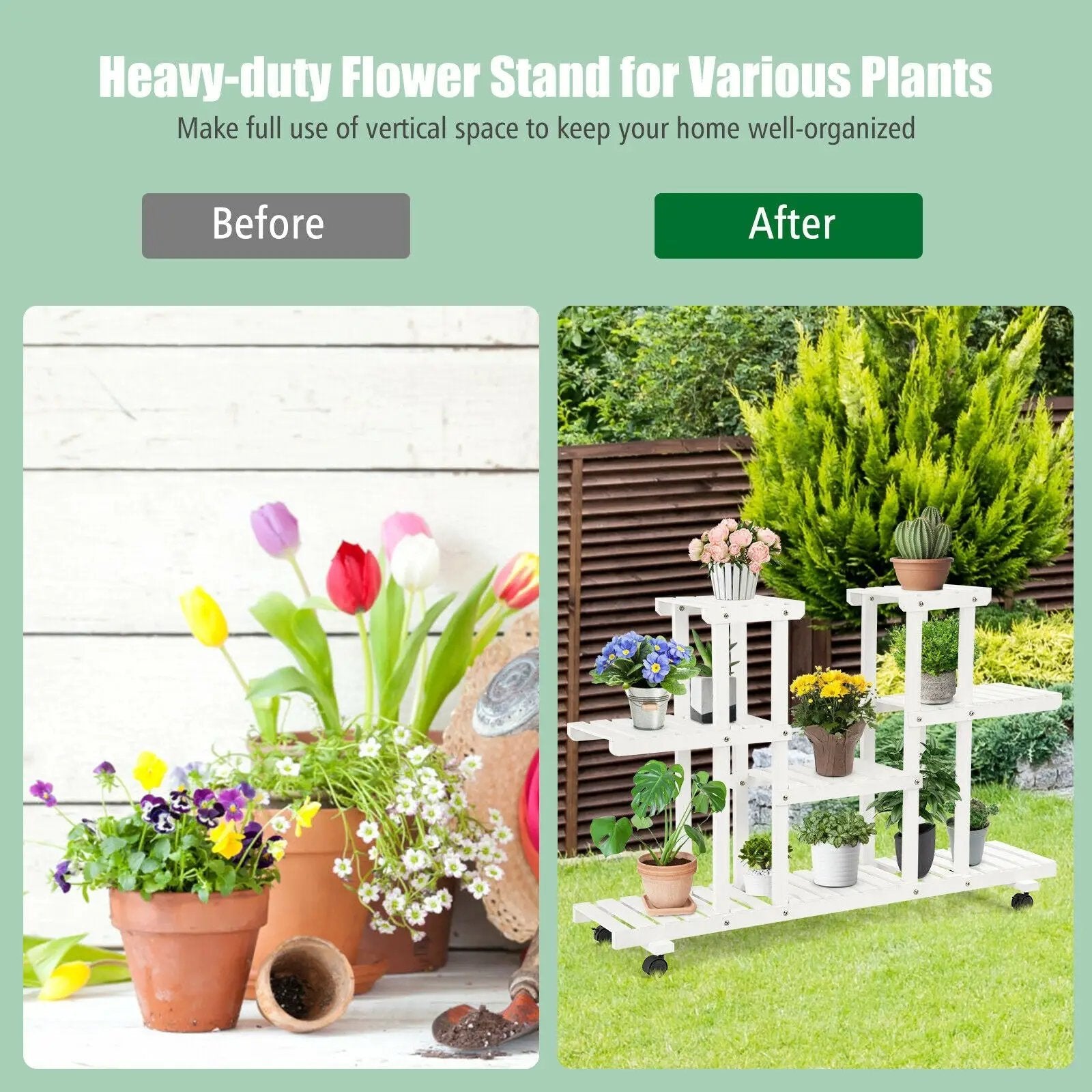 4-Tier Wood Casters Rolling Shelf Plant Stand by DirectDeals