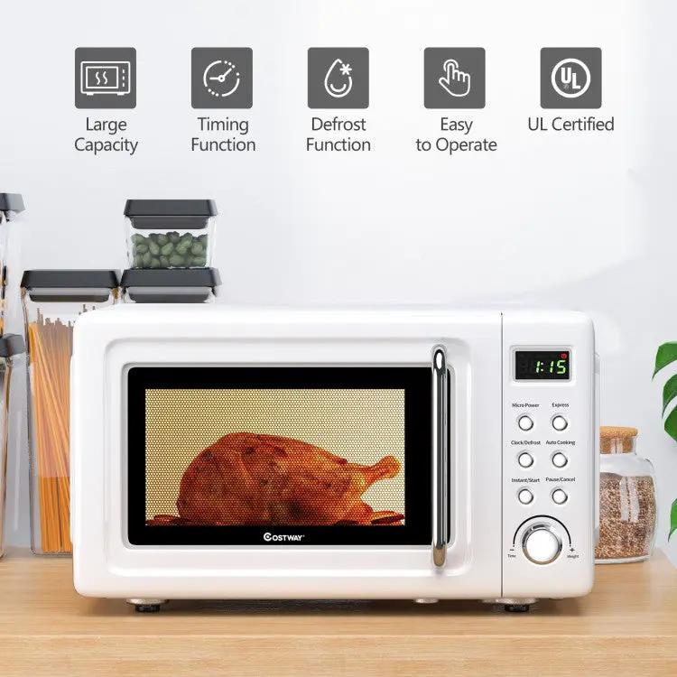 700W Retro Countertop Microwave Oven with 5 Micro Power and Auto Cooking Function by DirectDeals