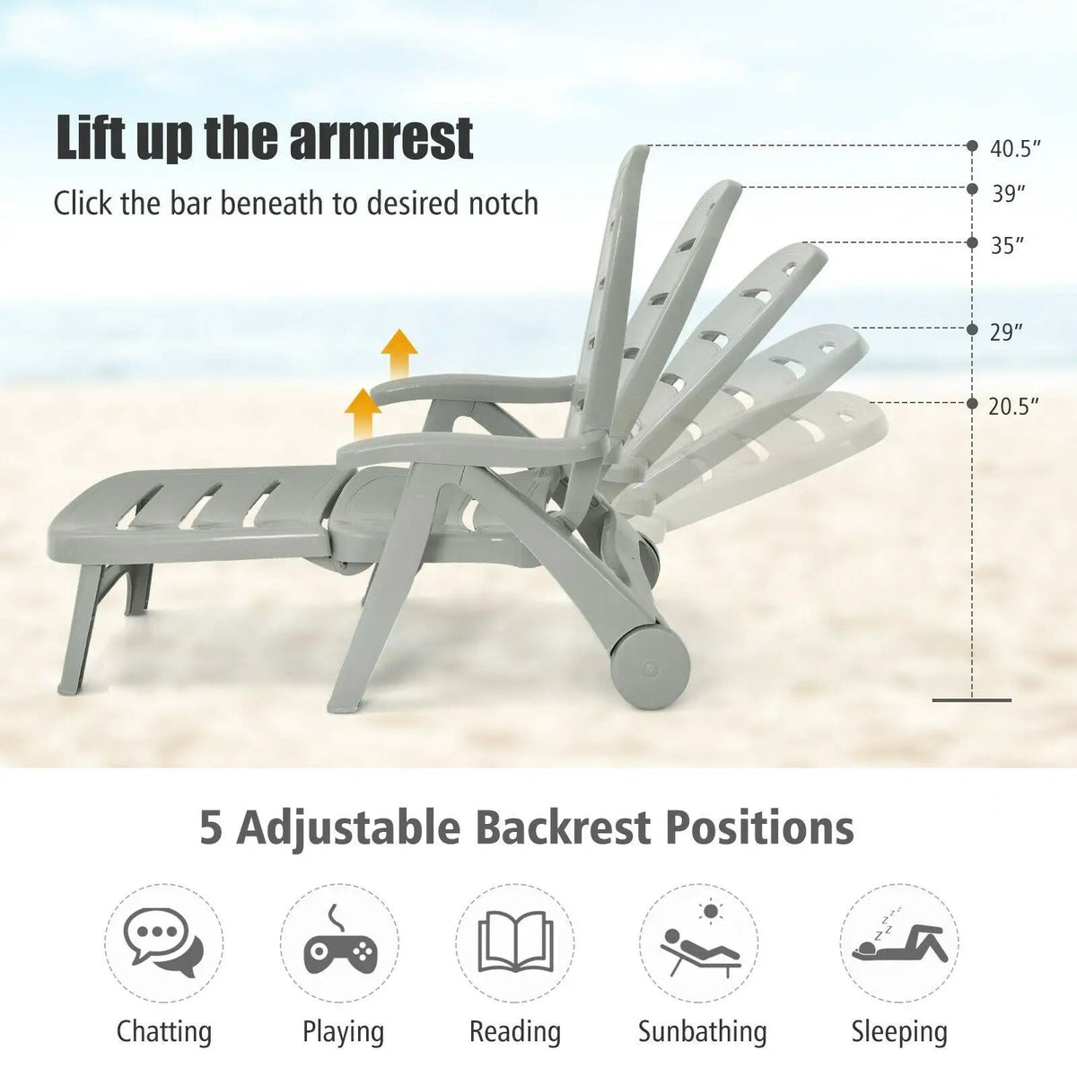 5 Position Adjustable Folding Lounger Chaise Chair by DirectDeals