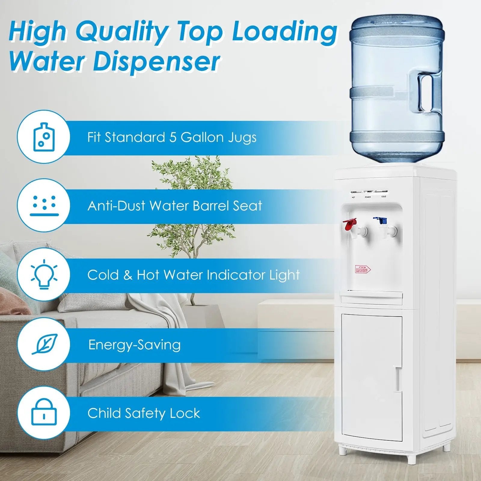 5 Gallons Hot and Cold Water Cooler Dispenser with Child Safety Lock by DirectDeals