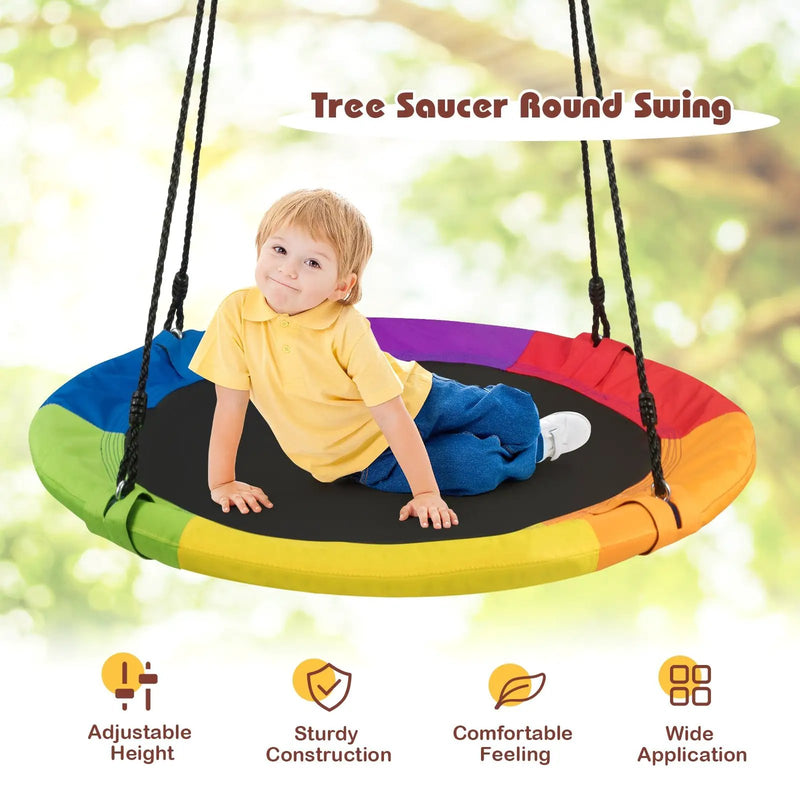 40 Inch 770 lbs Flying Saucer Tree Swing Kids Gift with 2 Tree Hanging Straps-Multicolor by DirectDeals