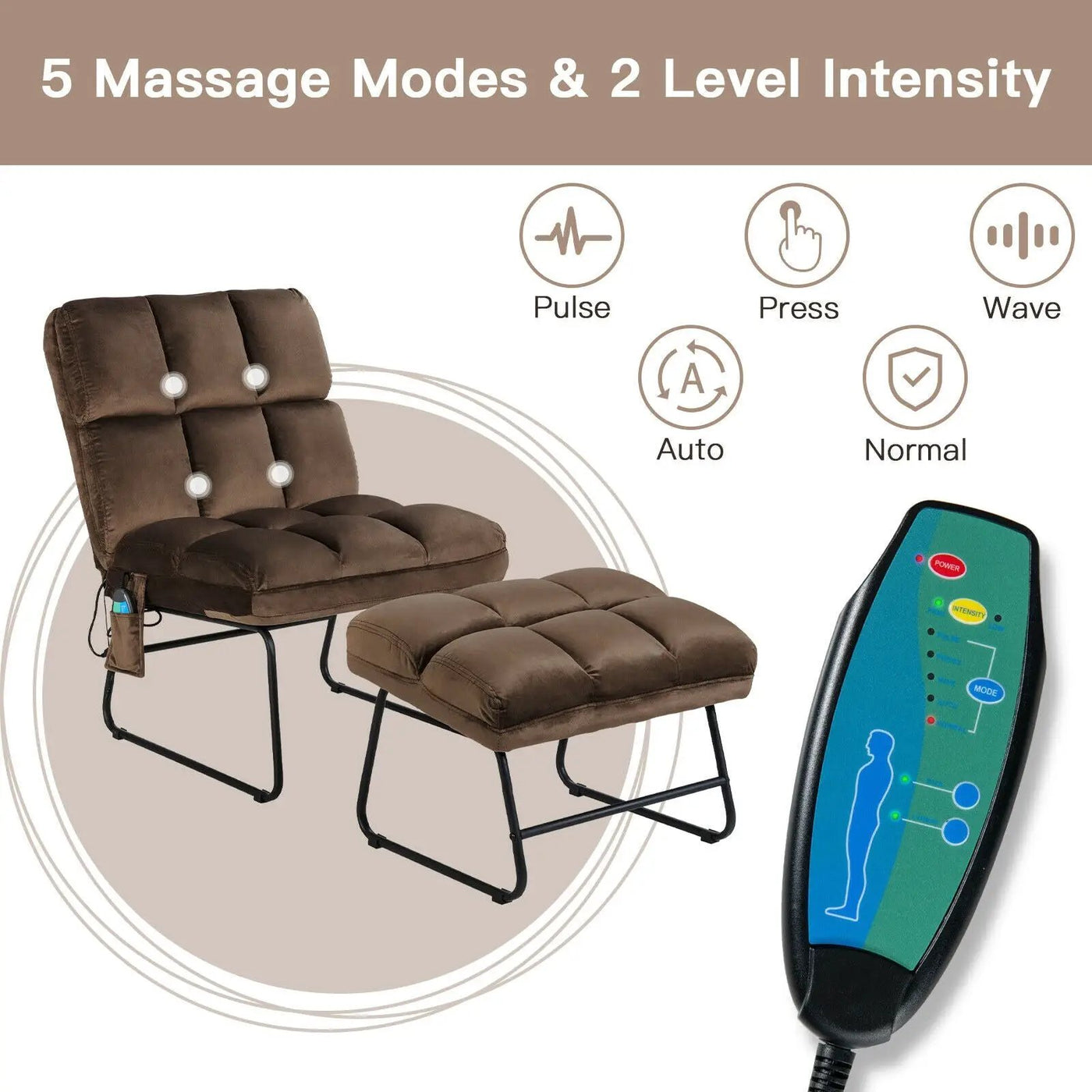 Velvet Massage Recliners with Ottoman Remote Control and Side Pocket by DirectDeals