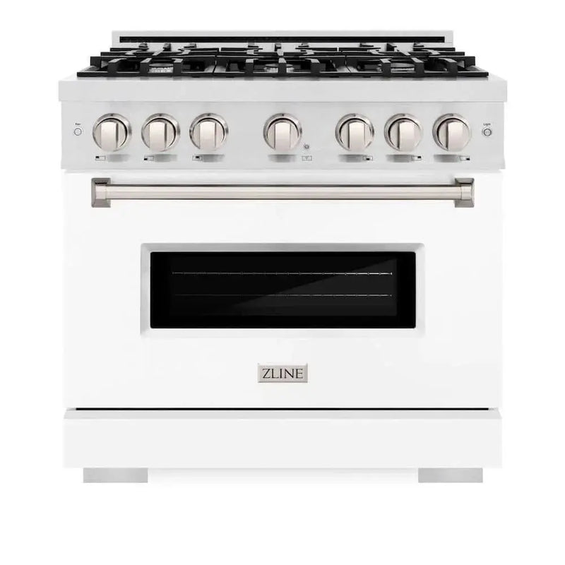 ZLINE 36"Classic Gas Range, Convection Gas Oven, DuraSnow® Stainless Steel, White Matte Door CGRS-WM-36 by Farmhouse Kitchen and Bath