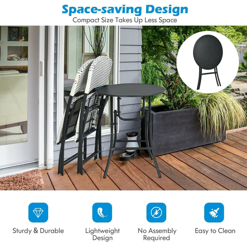3 Pieces Patio Rattan Bistro Set with Round Dining Table and 2 Chairs by DirectDeals