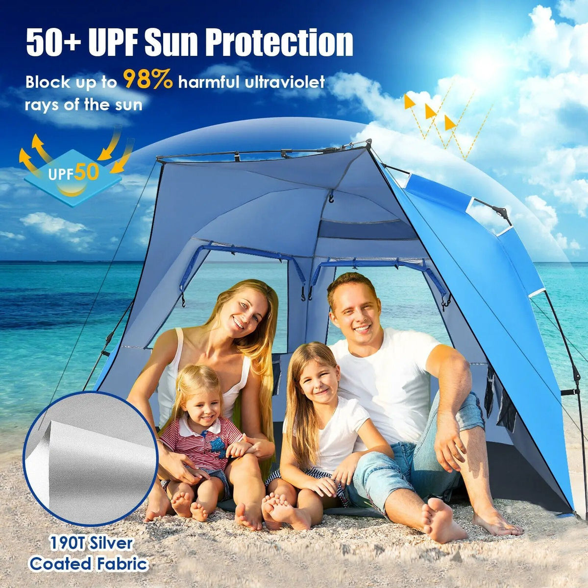 3-4 Person Easy Pop Up Beach Tent UPF 50+ Portable Sun Shelter by DirectDeals